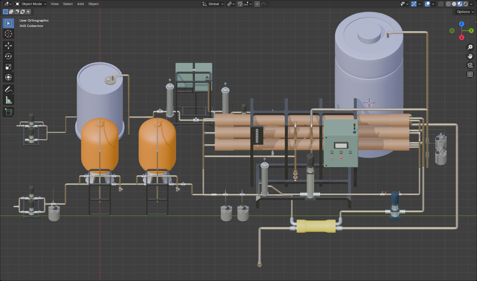 water filtrage system visualized in 3D